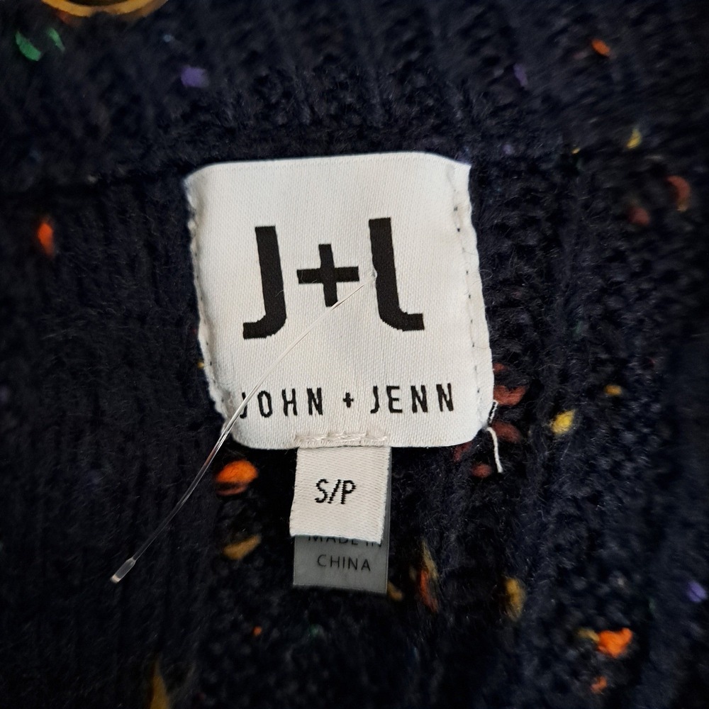 John + Jenn Sweater S Navy Rainbow Confetti Cable Knit Tie Open Back Grommet 914 - Picture 8 of 12